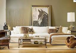 taupe wall white couch horse print